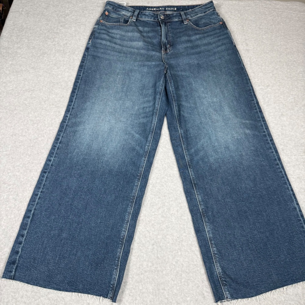 American Eagle Super High-Rise Baggy Wide Leg Jeans 14 Blue Y2K Streetwear